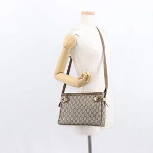 GUCCI GG Plus Supreme Shoulder Bag PVC Beige Gold Auth 151424